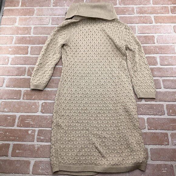Calvin Klein Dress Women Small Light Brown Cowl Neck Buckle Acrylic Knit Sweater - Picture 10 of 11